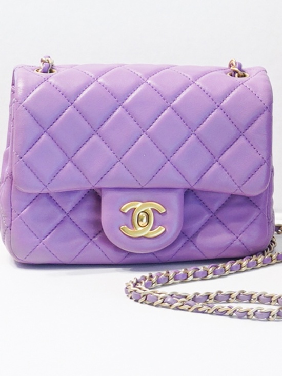 CHANEL Handbags - Chanel 22s Mini Square Bag Purple Pearl Crush Quilted Purse Handbag Gold